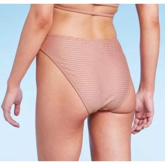 Wild Fable Womens Brown Lurex High Leg Cheeky High Waist Bikini Bottom Large - Picture 2 of 5